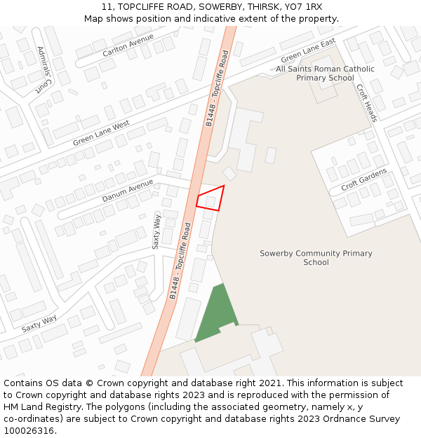 11, TOPCLIFFE ROAD, SOWERBY, THIRSK, YO7 1RX: Location map and indicative extent of plot