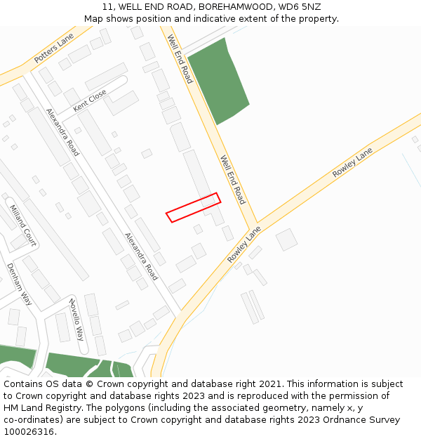 11, WELL END ROAD, BOREHAMWOOD, WD6 5NZ: Location map and indicative extent of plot