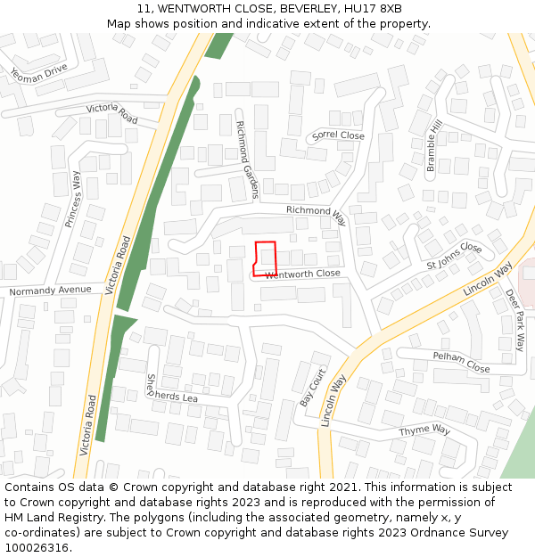 11, WENTWORTH CLOSE, BEVERLEY, HU17 8XB: Location map and indicative extent of plot