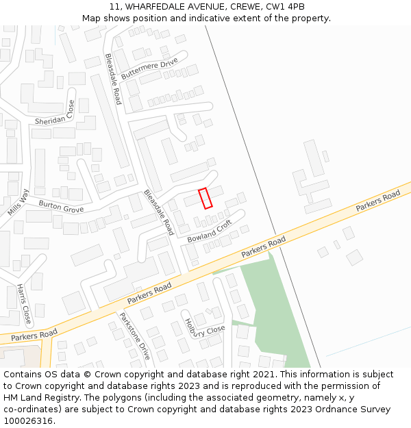 11, WHARFEDALE AVENUE, CREWE, CW1 4PB: Location map and indicative extent of plot