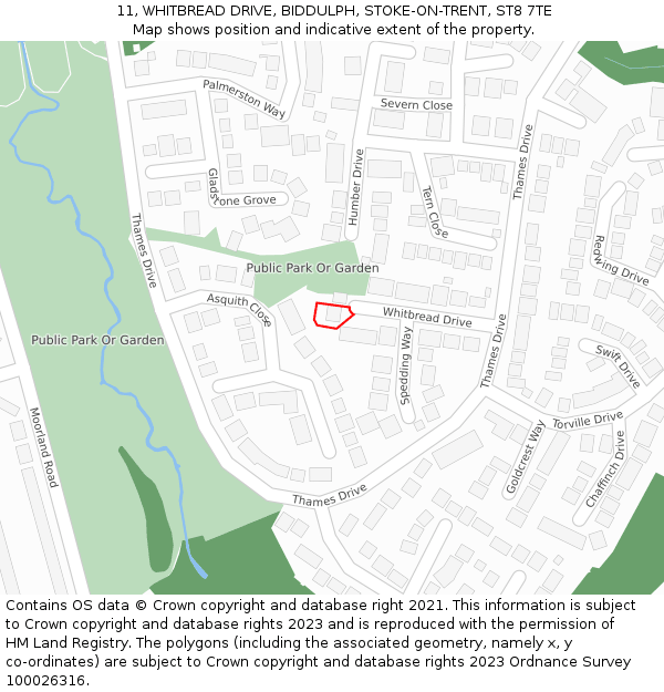 11, WHITBREAD DRIVE, BIDDULPH, STOKE-ON-TRENT, ST8 7TE: Location map and indicative extent of plot