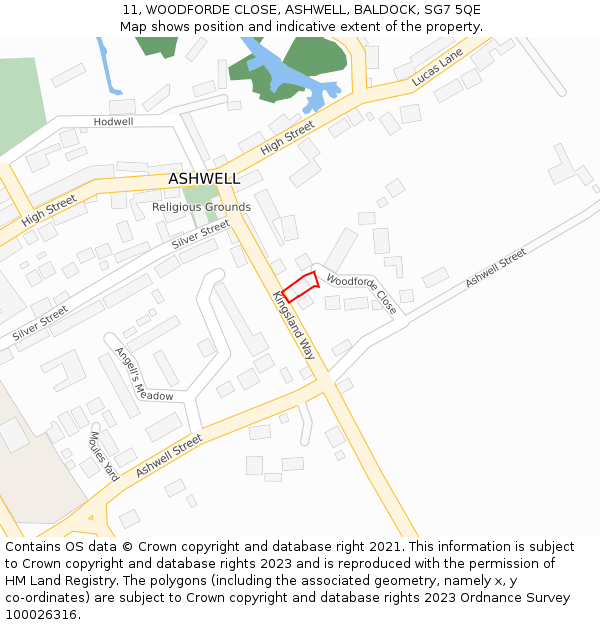 11, WOODFORDE CLOSE, ASHWELL, BALDOCK, SG7 5QE: Location map and indicative extent of plot