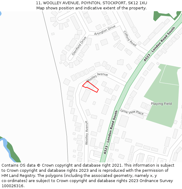 11, WOOLLEY AVENUE, POYNTON, STOCKPORT, SK12 1XU: Location map and indicative extent of plot