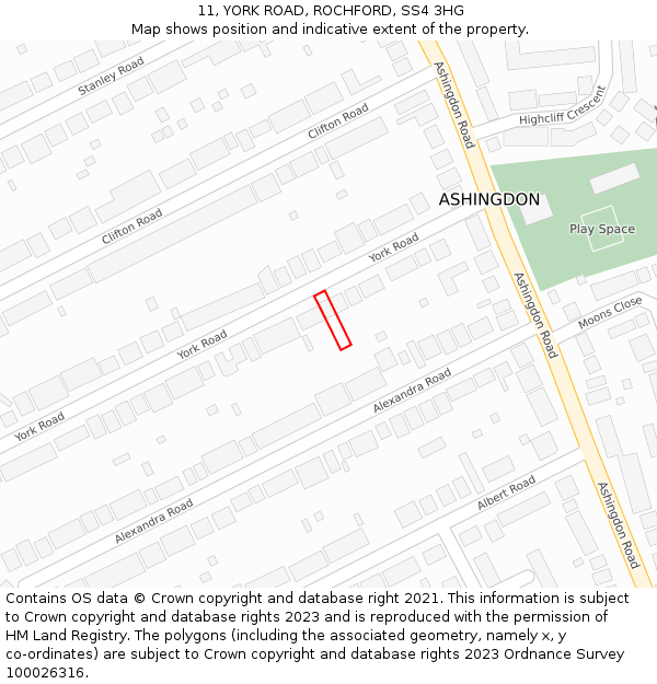 11, YORK ROAD, ROCHFORD, SS4 3HG: Location map and indicative extent of plot