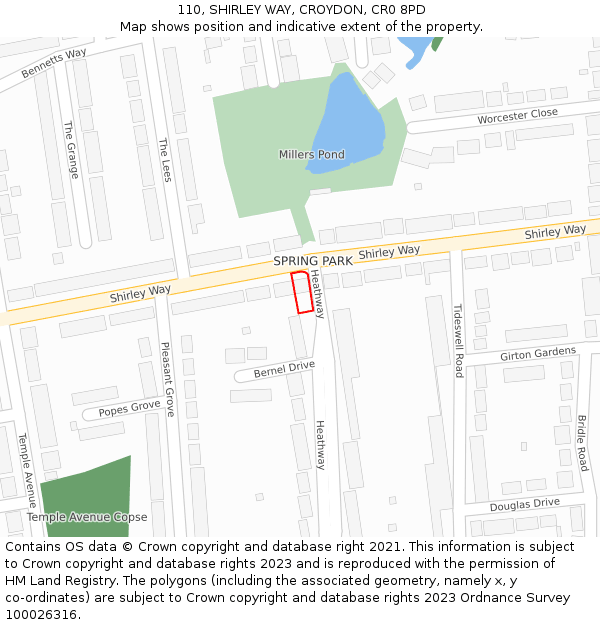 110, SHIRLEY WAY, CROYDON, CR0 8PD: Location map and indicative extent of plot