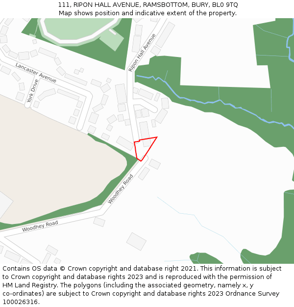 111, RIPON HALL AVENUE, RAMSBOTTOM, BURY, BL0 9TQ: Location map and indicative extent of plot