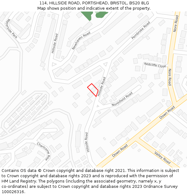 114, HILLSIDE ROAD, PORTISHEAD, BRISTOL, BS20 8LG: Location map and indicative extent of plot