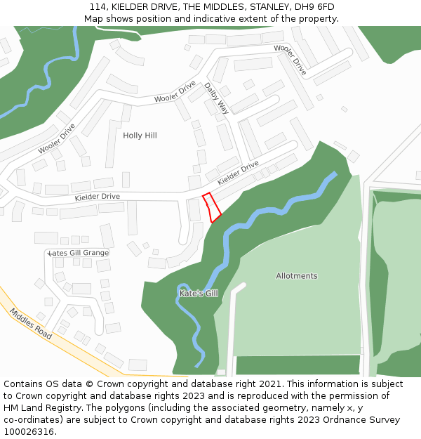 114, KIELDER DRIVE, THE MIDDLES, STANLEY, DH9 6FD: Location map and indicative extent of plot