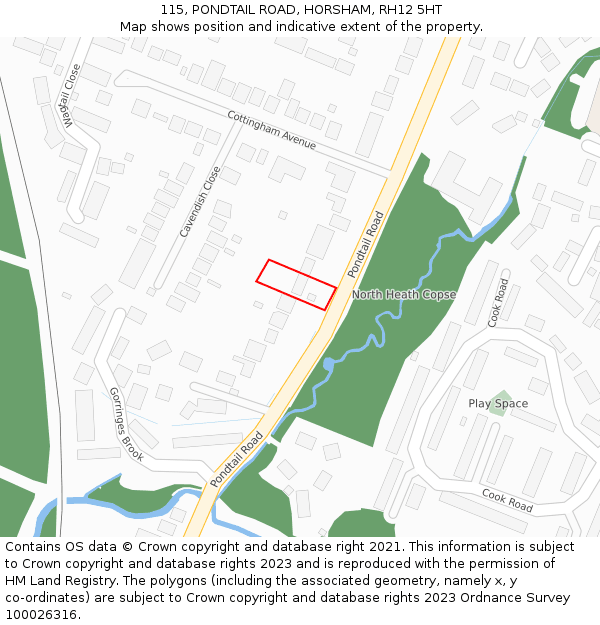 115, PONDTAIL ROAD, HORSHAM, RH12 5HT: Location map and indicative extent of plot