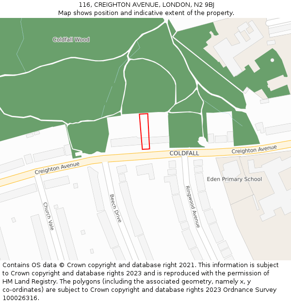 116, CREIGHTON AVENUE, LONDON, N2 9BJ: Location map and indicative extent of plot