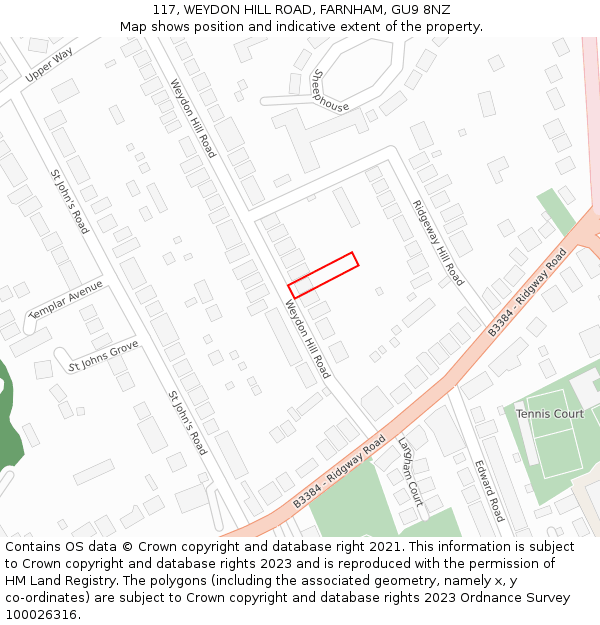 117, WEYDON HILL ROAD, FARNHAM, GU9 8NZ: Location map and indicative extent of plot