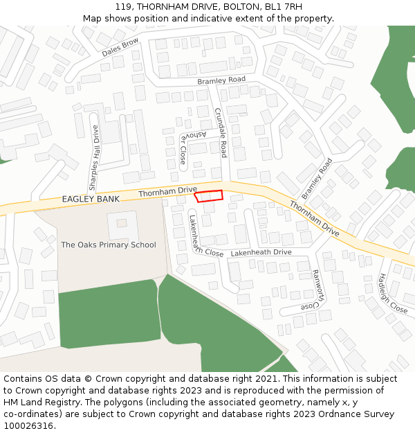 119, THORNHAM DRIVE, BOLTON, BL1 7RH: Location map and indicative extent of plot