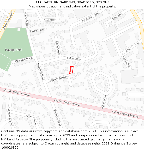 11A, FAIRBURN GARDENS, BRADFORD, BD2 2HF: Location map and indicative extent of plot