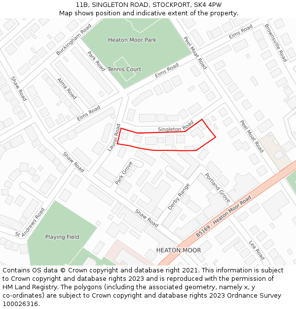 11B, SINGLETON ROAD, STOCKPORT, SK4 4PW: Location map and indicative extent of plot