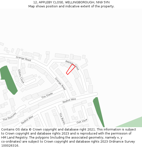 12, APPLEBY CLOSE, WELLINGBOROUGH, NN9 5YN: Location map and indicative extent of plot