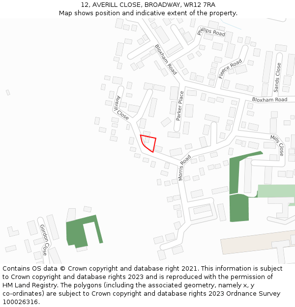 12, AVERILL CLOSE, BROADWAY, WR12 7RA: Location map and indicative extent of plot