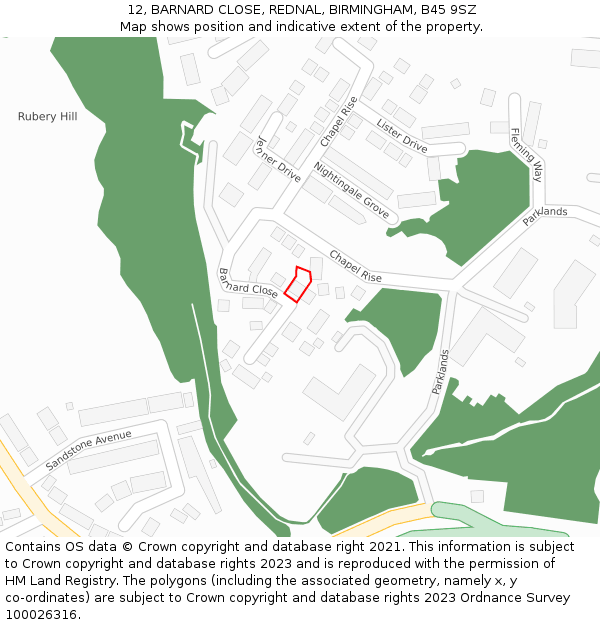 12, BARNARD CLOSE, REDNAL, BIRMINGHAM, B45 9SZ: Location map and indicative extent of plot