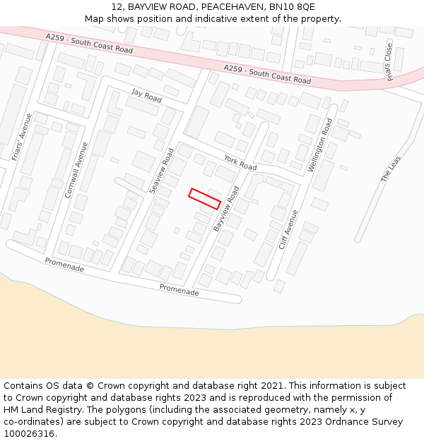 12, BAYVIEW ROAD, PEACEHAVEN, BN10 8QE: Location map and indicative extent of plot