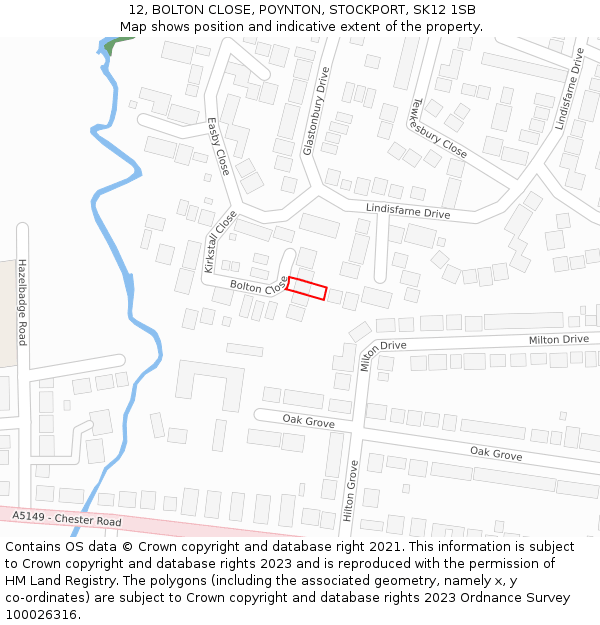 12, BOLTON CLOSE, POYNTON, STOCKPORT, SK12 1SB: Location map and indicative extent of plot