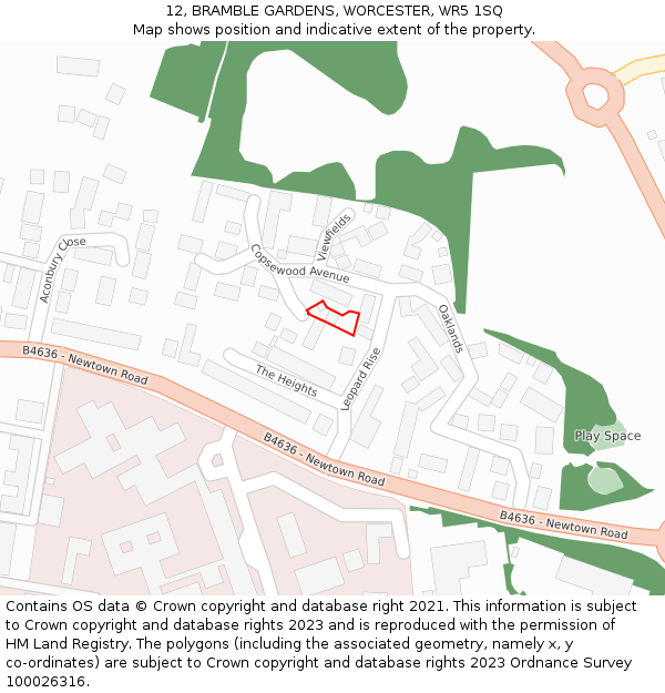 12, BRAMBLE GARDENS, WORCESTER, WR5 1SQ: Location map and indicative extent of plot