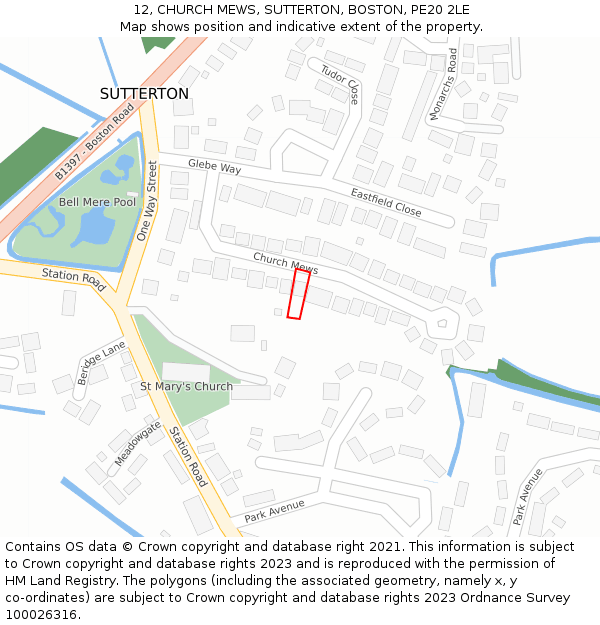 12, CHURCH MEWS, SUTTERTON, BOSTON, PE20 2LE: Location map and indicative extent of plot