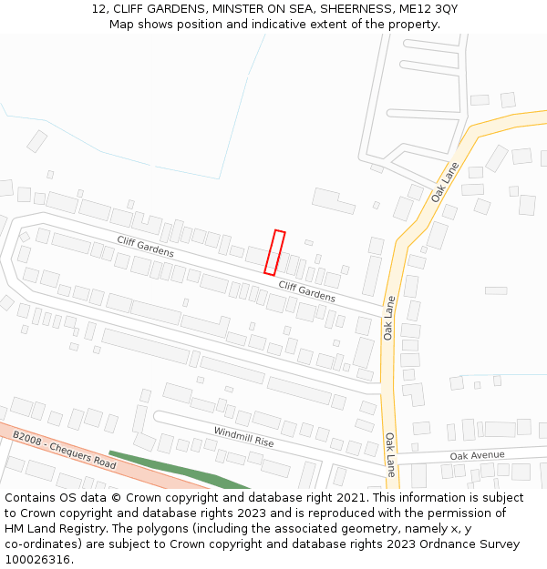 12, CLIFF GARDENS, MINSTER ON SEA, SHEERNESS, ME12 3QY: Location map and indicative extent of plot