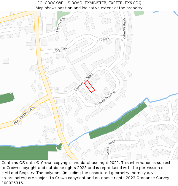 12, CROCKWELLS ROAD, EXMINSTER, EXETER, EX6 8DQ: Location map and indicative extent of plot