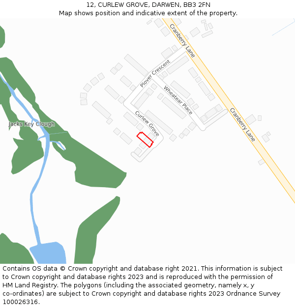 12, CURLEW GROVE, DARWEN, BB3 2FN: Location map and indicative extent of plot