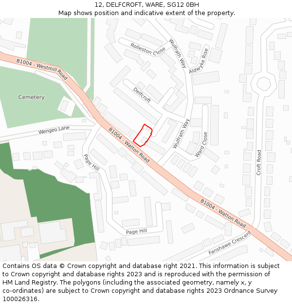 12, DELFCROFT, WARE, SG12 0BH: Location map and indicative extent of plot