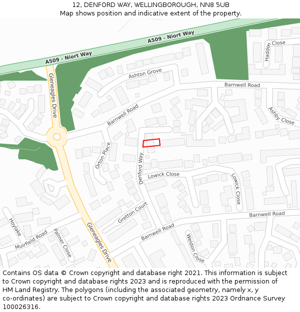 12, DENFORD WAY, WELLINGBOROUGH, NN8 5UB: Location map and indicative extent of plot