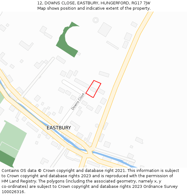 12, DOWNS CLOSE, EASTBURY, HUNGERFORD, RG17 7JW: Location map and indicative extent of plot