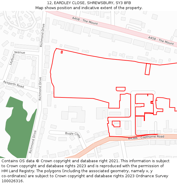 12, EARDLEY CLOSE, SHREWSBURY, SY3 8FB: Location map and indicative extent of plot