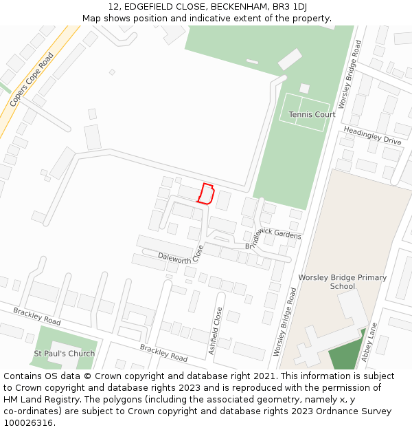 12, EDGEFIELD CLOSE, BECKENHAM, BR3 1DJ: Location map and indicative extent of plot