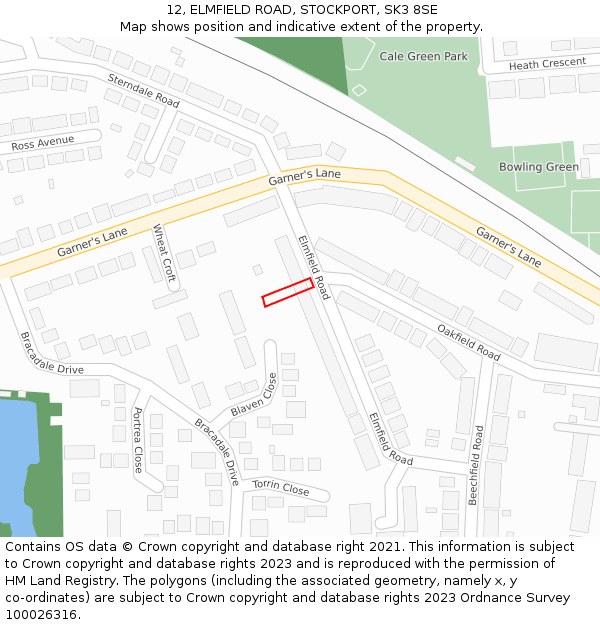 12, ELMFIELD ROAD, STOCKPORT, SK3 8SE: Location map and indicative extent of plot