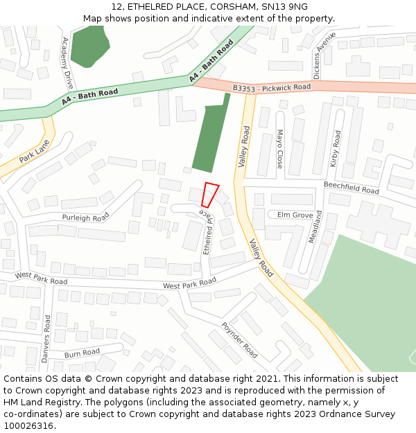 12, ETHELRED PLACE, CORSHAM, SN13 9NG: Location map and indicative extent of plot