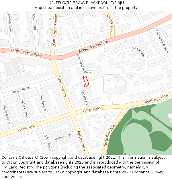 12, FELGATE BROW, BLACKPOOL, FY3 9JU: Location map and indicative extent of plot