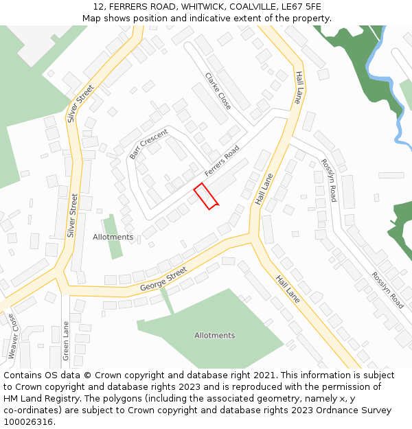 12, FERRERS ROAD, WHITWICK, COALVILLE, LE67 5FE: Location map and indicative extent of plot