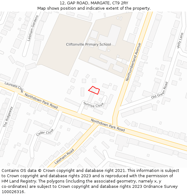 12, GAP ROAD, MARGATE, CT9 2RY: Location map and indicative extent of plot