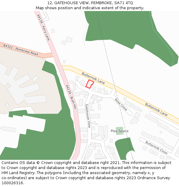 12, GATEHOUSE VIEW, PEMBROKE, SA71 4TQ: Location map and indicative extent of plot