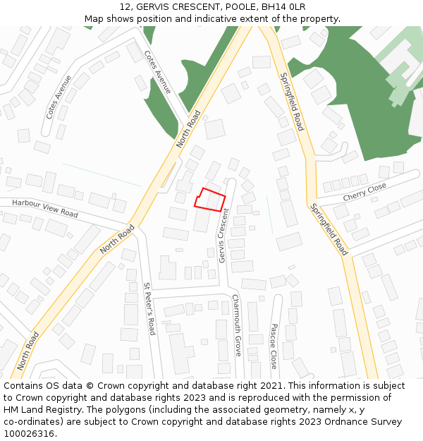 12, GERVIS CRESCENT, POOLE, BH14 0LR: Location map and indicative extent of plot