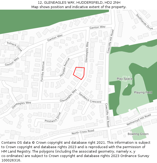 12, GLENEAGLES WAY, HUDDERSFIELD, HD2 2NH: Location map and indicative extent of plot