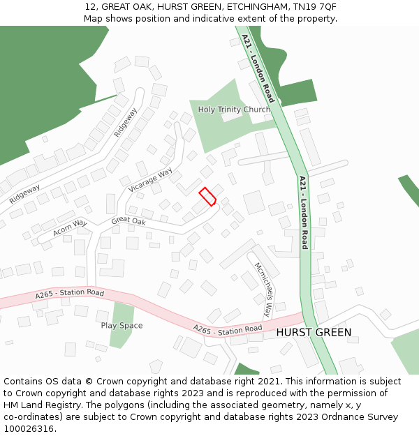 12, GREAT OAK, HURST GREEN, ETCHINGHAM, TN19 7QF: Location map and indicative extent of plot