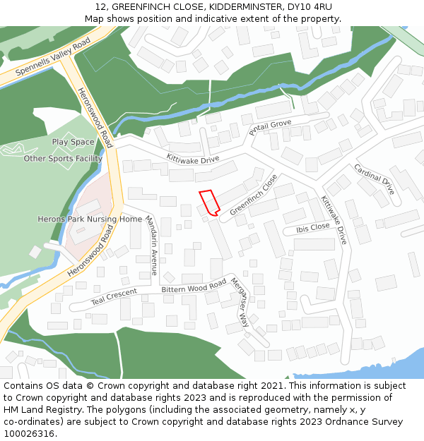 12, GREENFINCH CLOSE, KIDDERMINSTER, DY10 4RU: Location map and indicative extent of plot