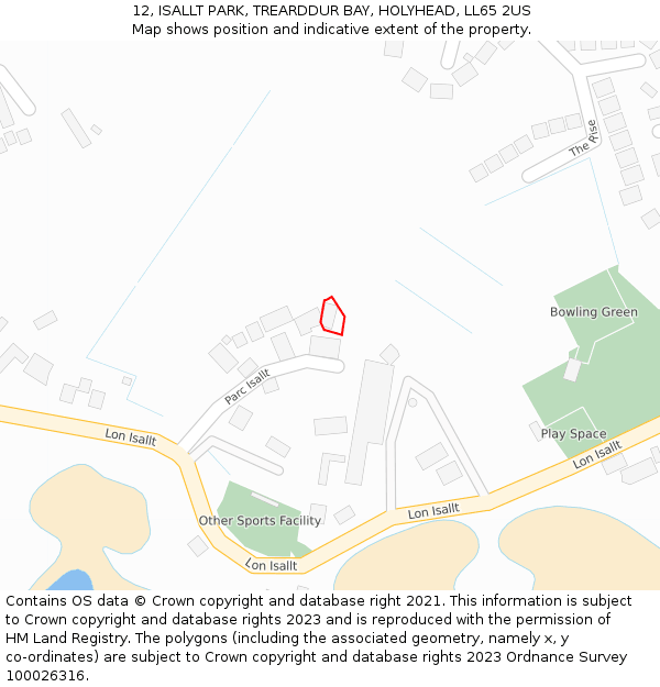 12, ISALLT PARK, TREARDDUR BAY, HOLYHEAD, LL65 2US: Location map and indicative extent of plot