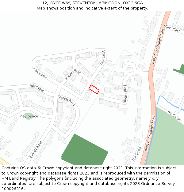 12, JOYCE WAY, STEVENTON, ABINGDON, OX13 6GA: Location map and indicative extent of plot