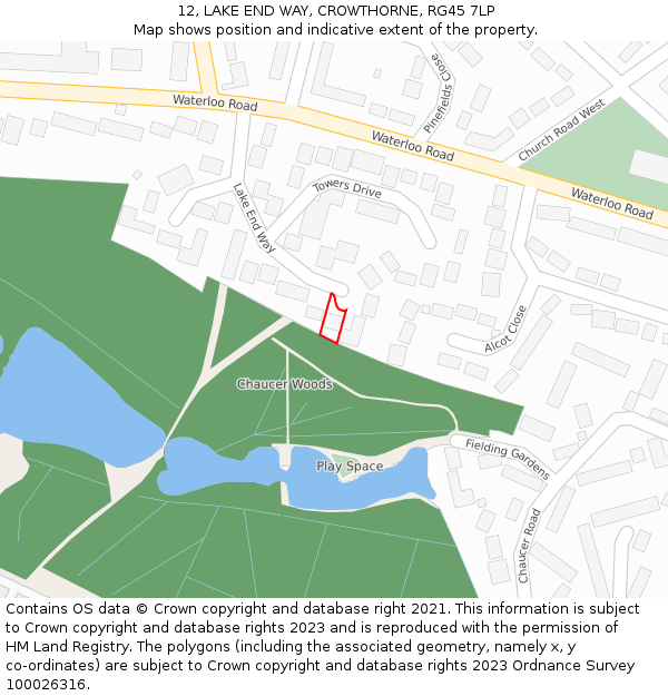 12, LAKE END WAY, CROWTHORNE, RG45 7LP: Location map and indicative extent of plot