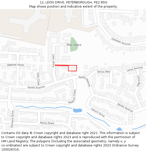 12, LEON DRIVE, PETERBOROUGH, PE2 8SG: Location map and indicative extent of plot