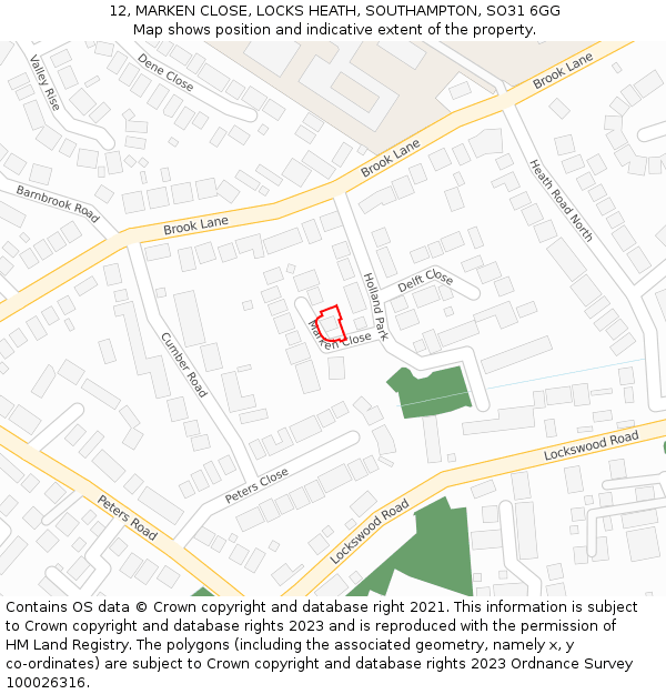 12, MARKEN CLOSE, LOCKS HEATH, SOUTHAMPTON, SO31 6GG: Location map and indicative extent of plot