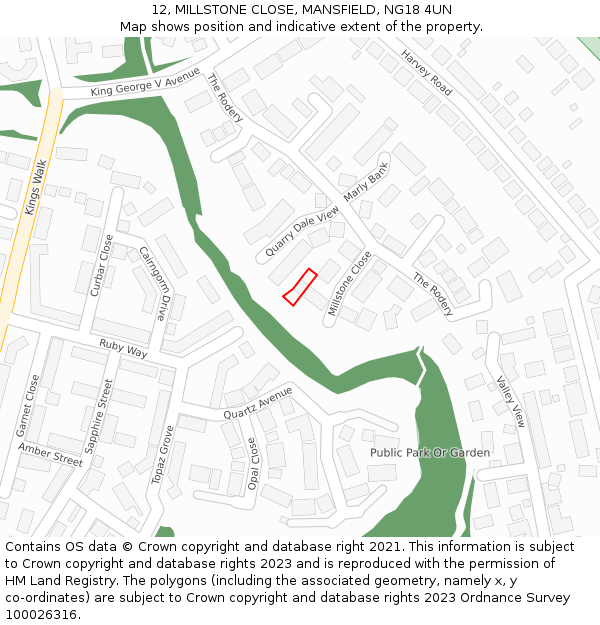 12, MILLSTONE CLOSE, MANSFIELD, NG18 4UN: Location map and indicative extent of plot