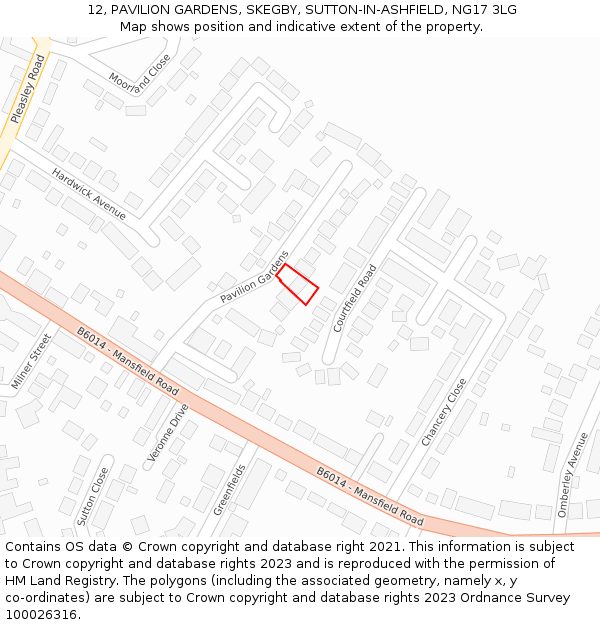 12, PAVILION GARDENS, SKEGBY, SUTTON-IN-ASHFIELD, NG17 3LG: Location map and indicative extent of plot